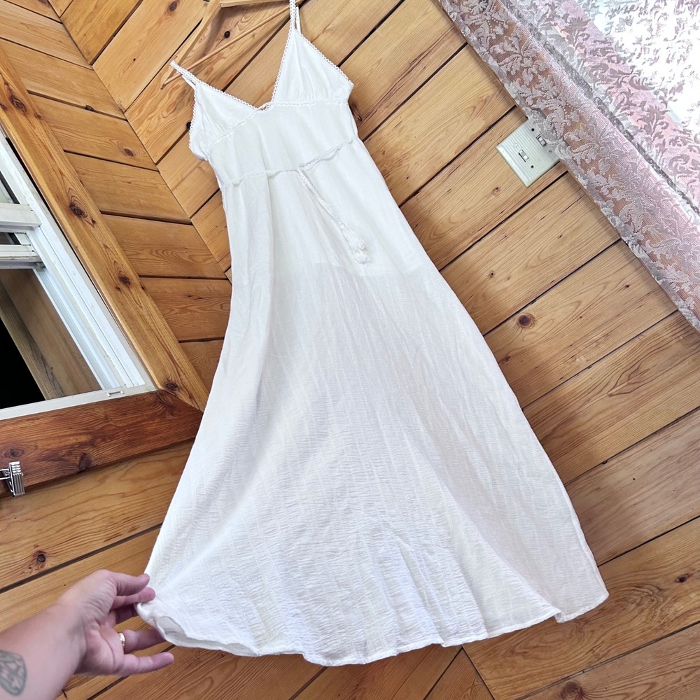 White Maxi Dress Womens Large Lace Trim Boho Gauze Cotton Gentle‎ Fawn